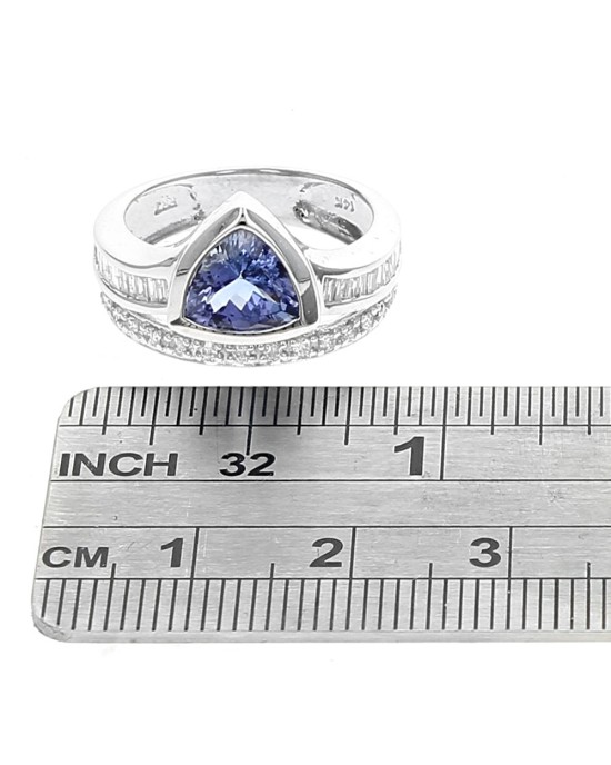 Trillion Tanzanite Diamond Tapered Ring